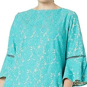 Jessica Howard Size 16 Aqua Blue Ruffle Bell Sleeve Sheath